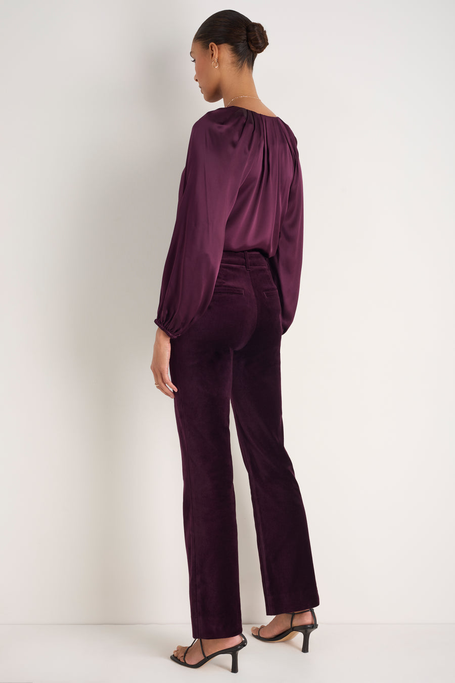 Cath x WYSE Taylor Cotton Velvet Bootcut Trouser - Deep Fig