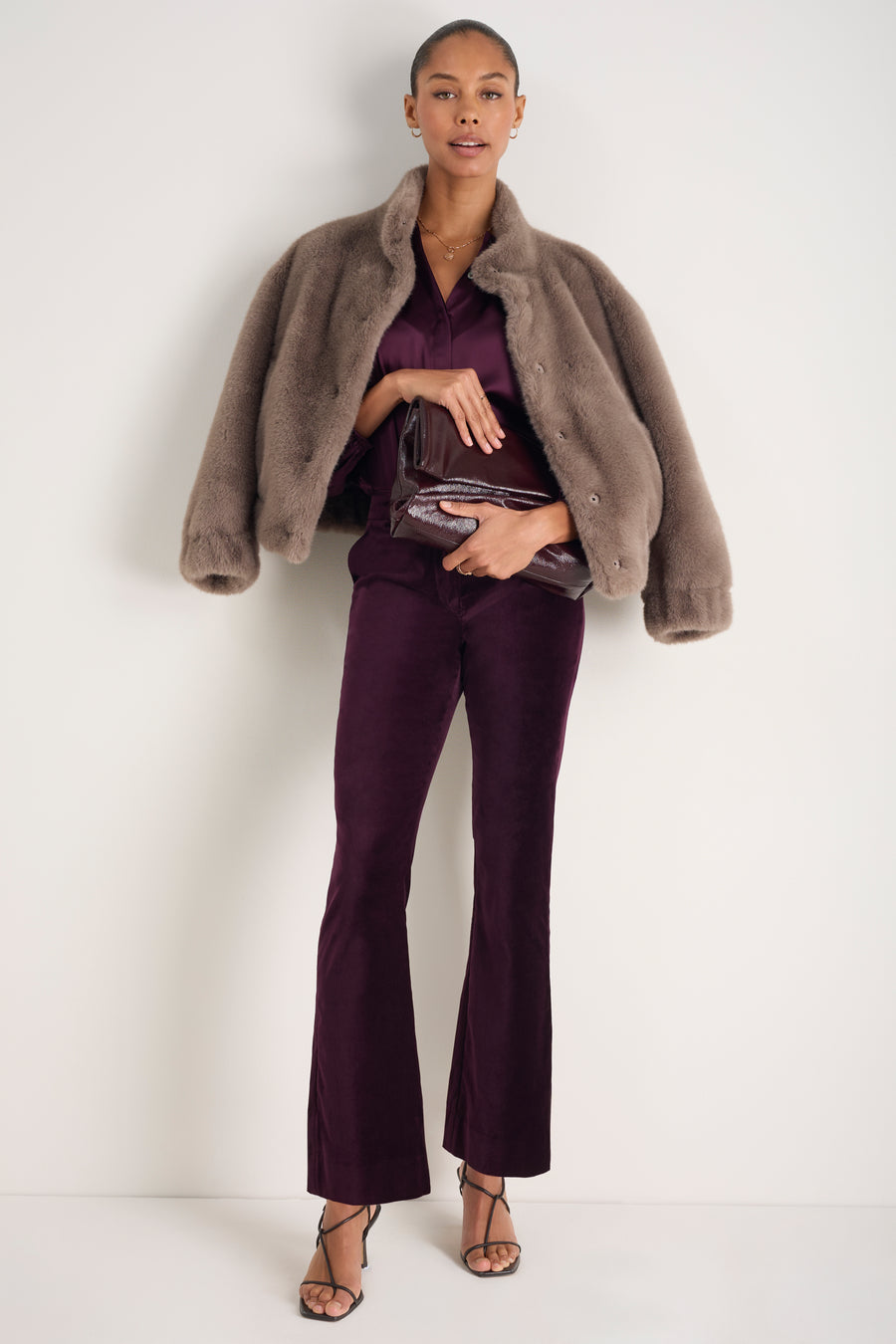Cath x WYSE Taylor Cotton Velvet Bootcut Trouser - Deep Fig