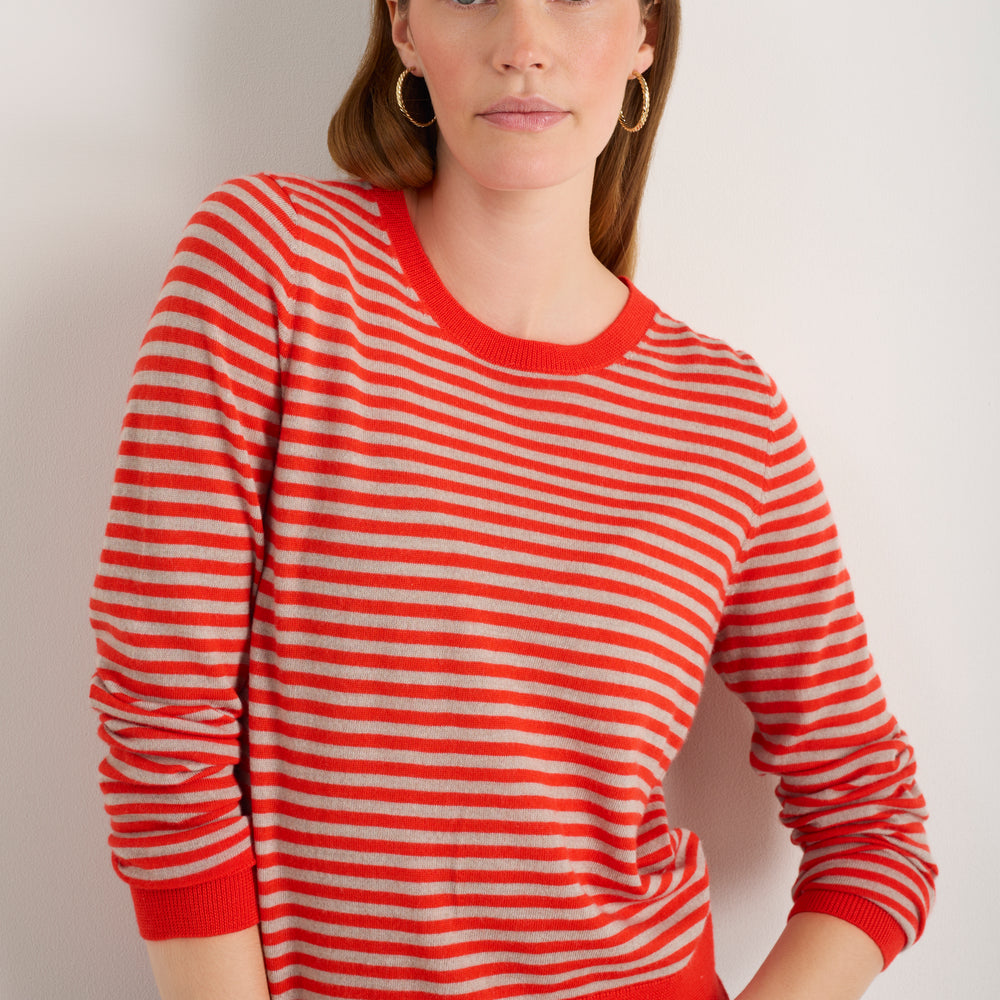 Catrin Jumper - Bitter Orange/Oat Micro Stripe