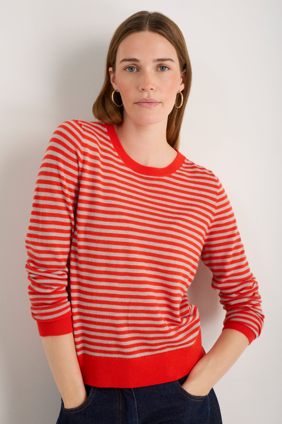 Catrin Jumper - Bitter Orange/Oat Micro Stripe