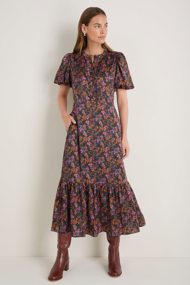 Celeste Silk Satin Dress - Vibrant Autumn Ditsy