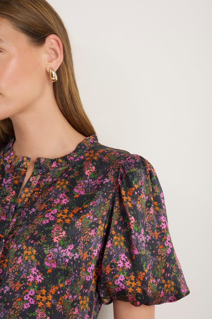 Celeste Silk Satin Dress - Vibrant Autumn Ditsy