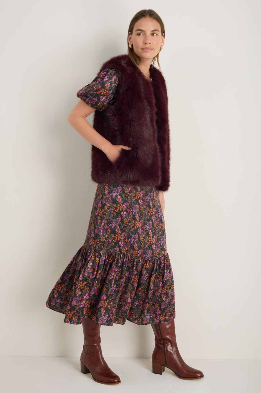 Celeste Silk Satin Dress - Vibrant Autumn Ditsy