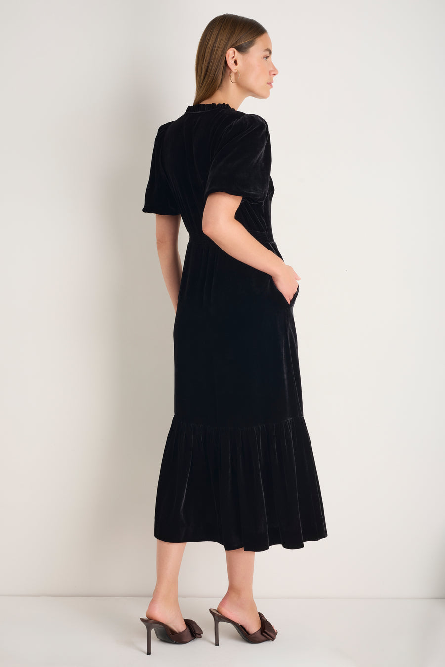 Celeste Silk Velvet Dress - Black