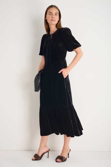 Celeste Silk Velvet Dress - Black