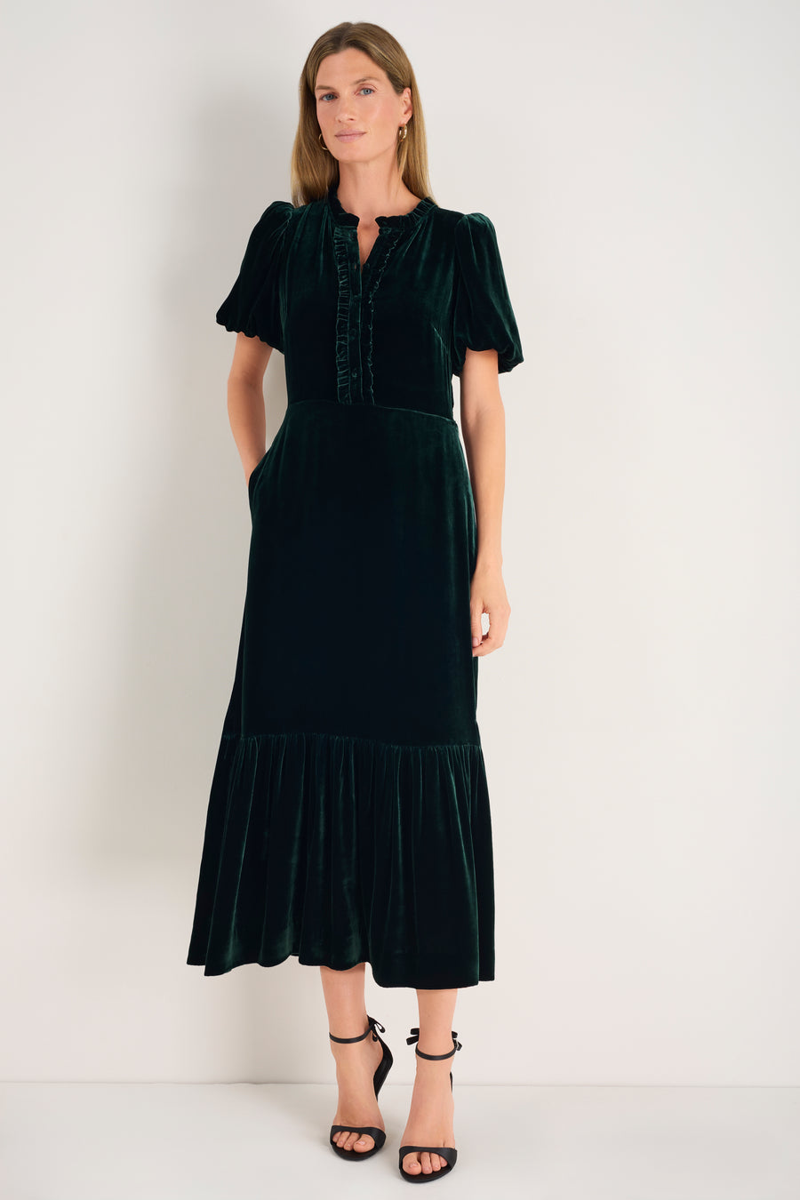 Celeste Silk Velvet Dress - Evergreen