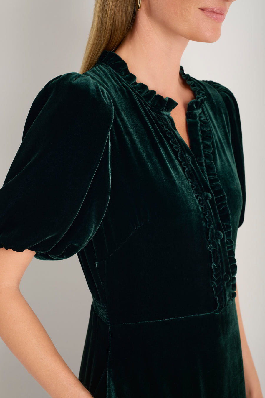 Celeste Silk Velvet Dress - Evergreen