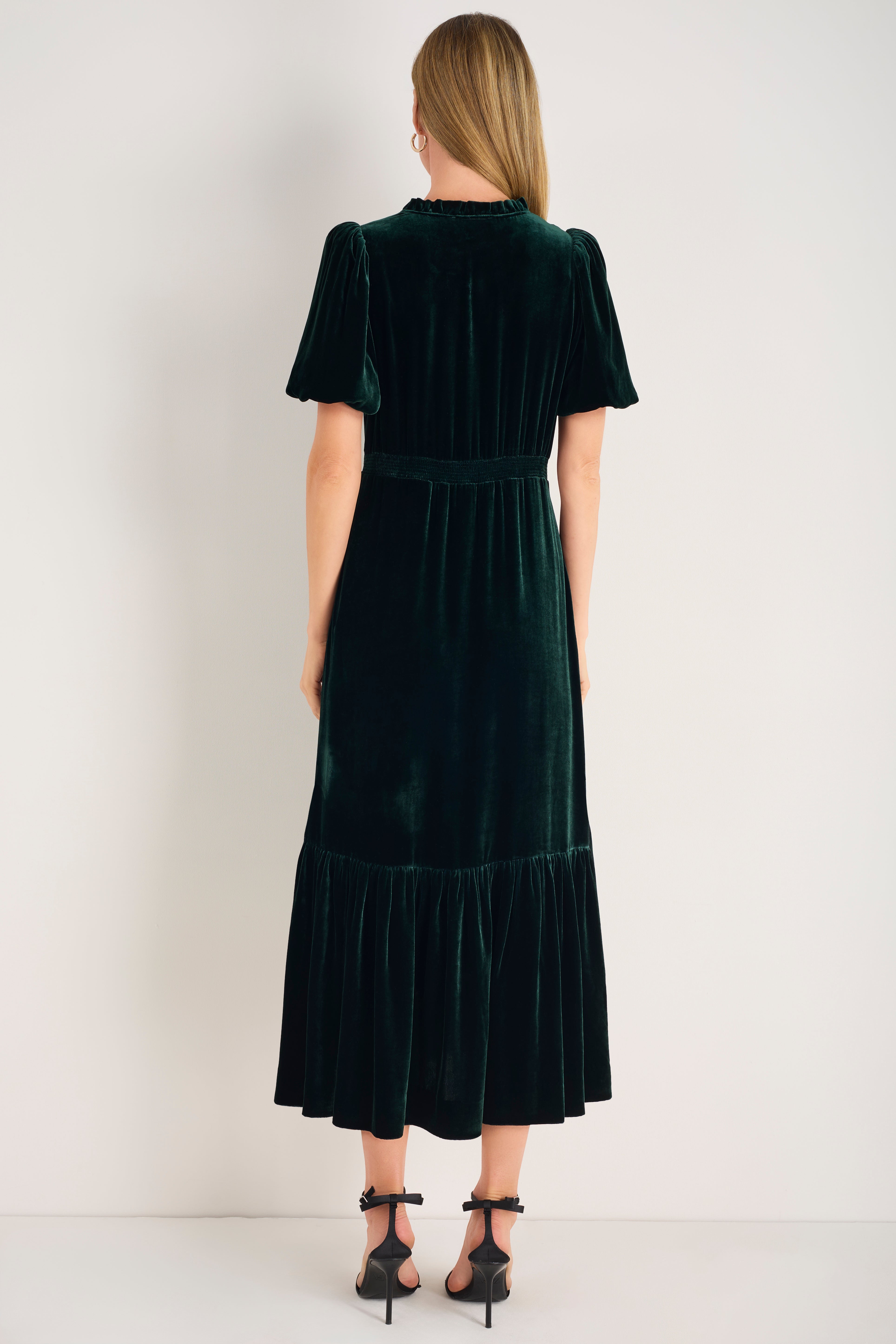Celeste Silk Velvet Dress - Evergreen
