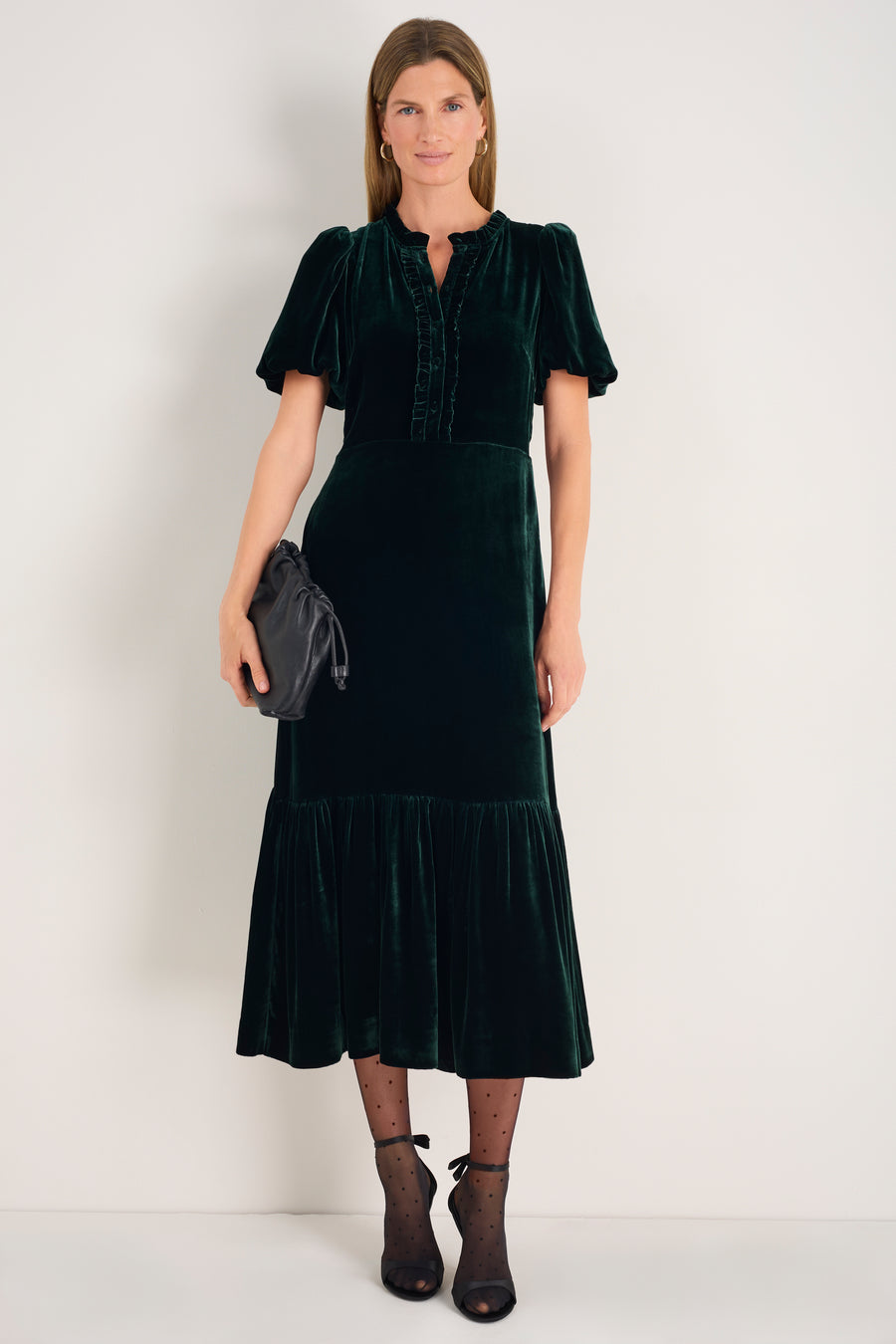 Celeste Silk Velvet Dress - Evergreen