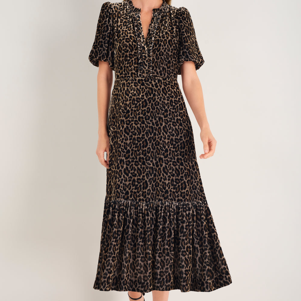 Celeste Silk Velvet Dress - Leopard