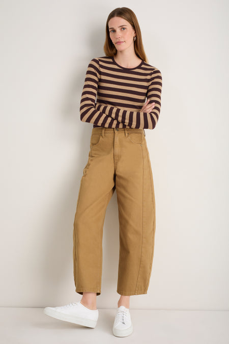 Charlie Curved Pocket Horseshoe Jean - Cumin Brown