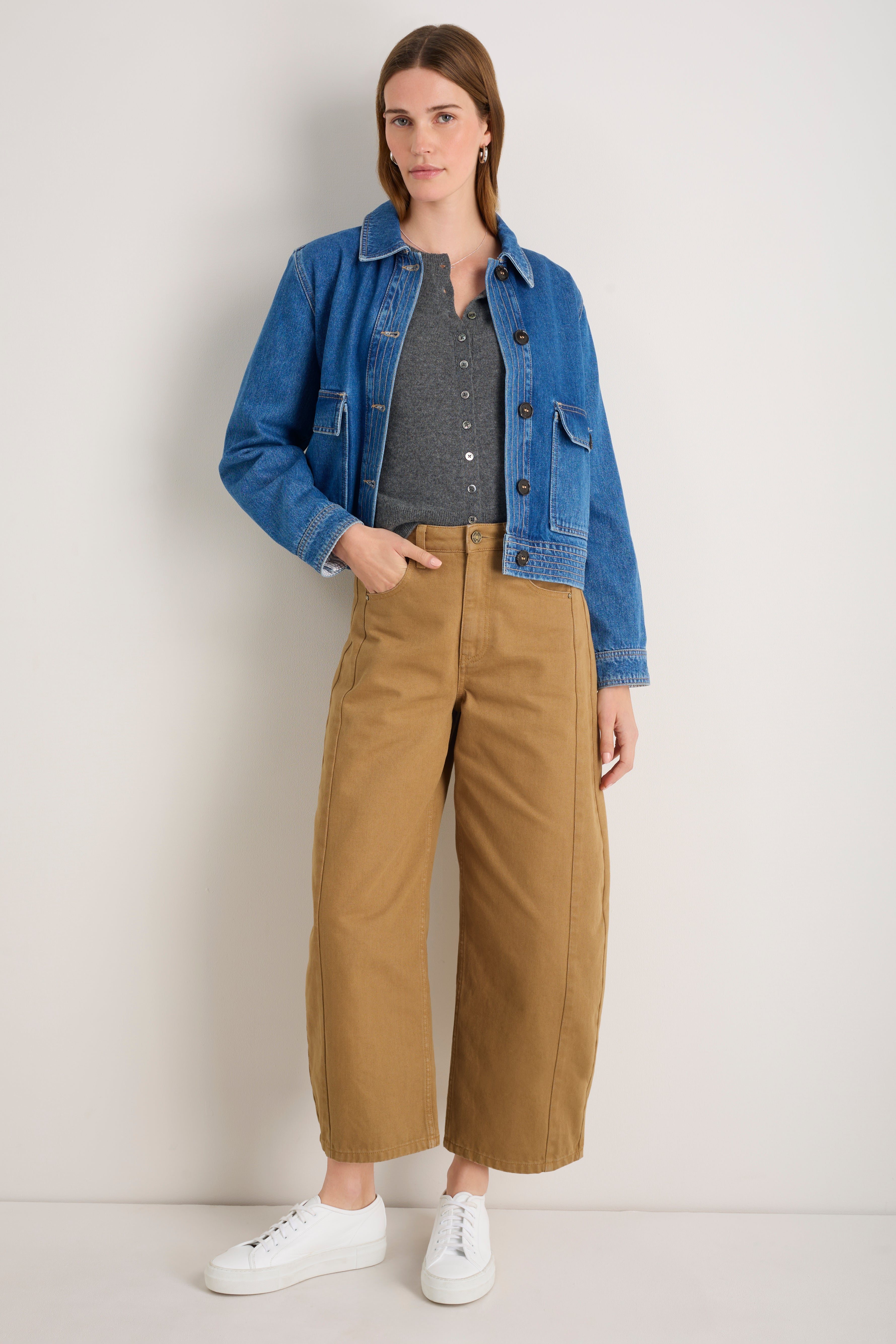 Charlie Curved Pocket Horseshoe Jean - Cumin Brown