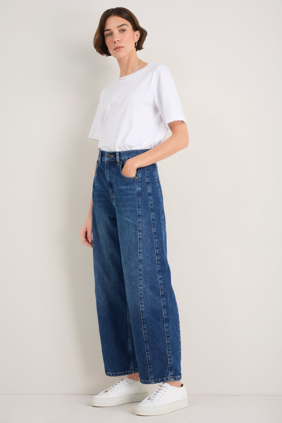 Charlie Curved Pocket Horseshoe Jean - Dark Mid Wash