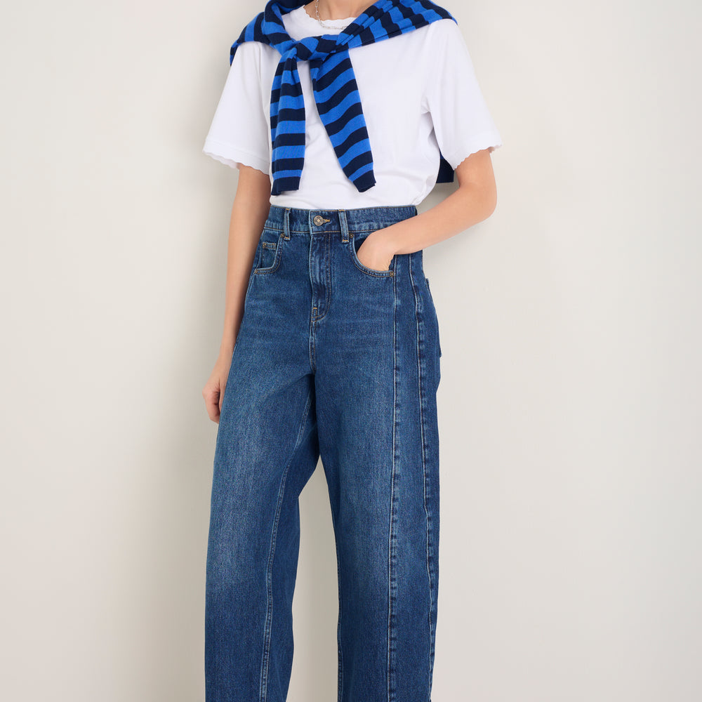 Charlie Curved Pocket Horseshoe Jean - Dark Mid Wash