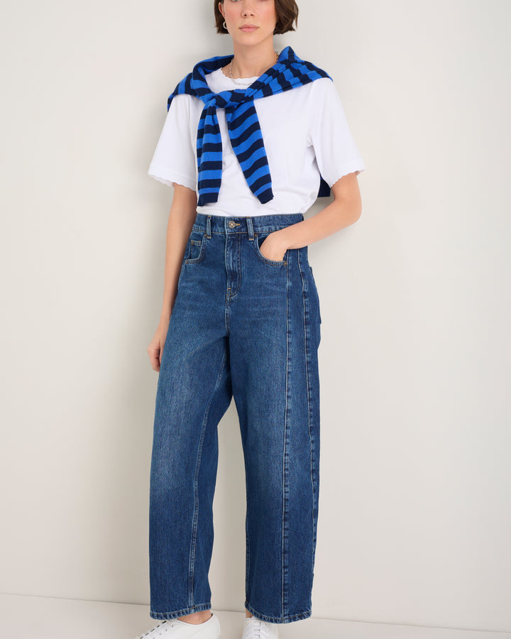 Charlie Curved Pocket Horseshoe Jean - Dark Mid Wash