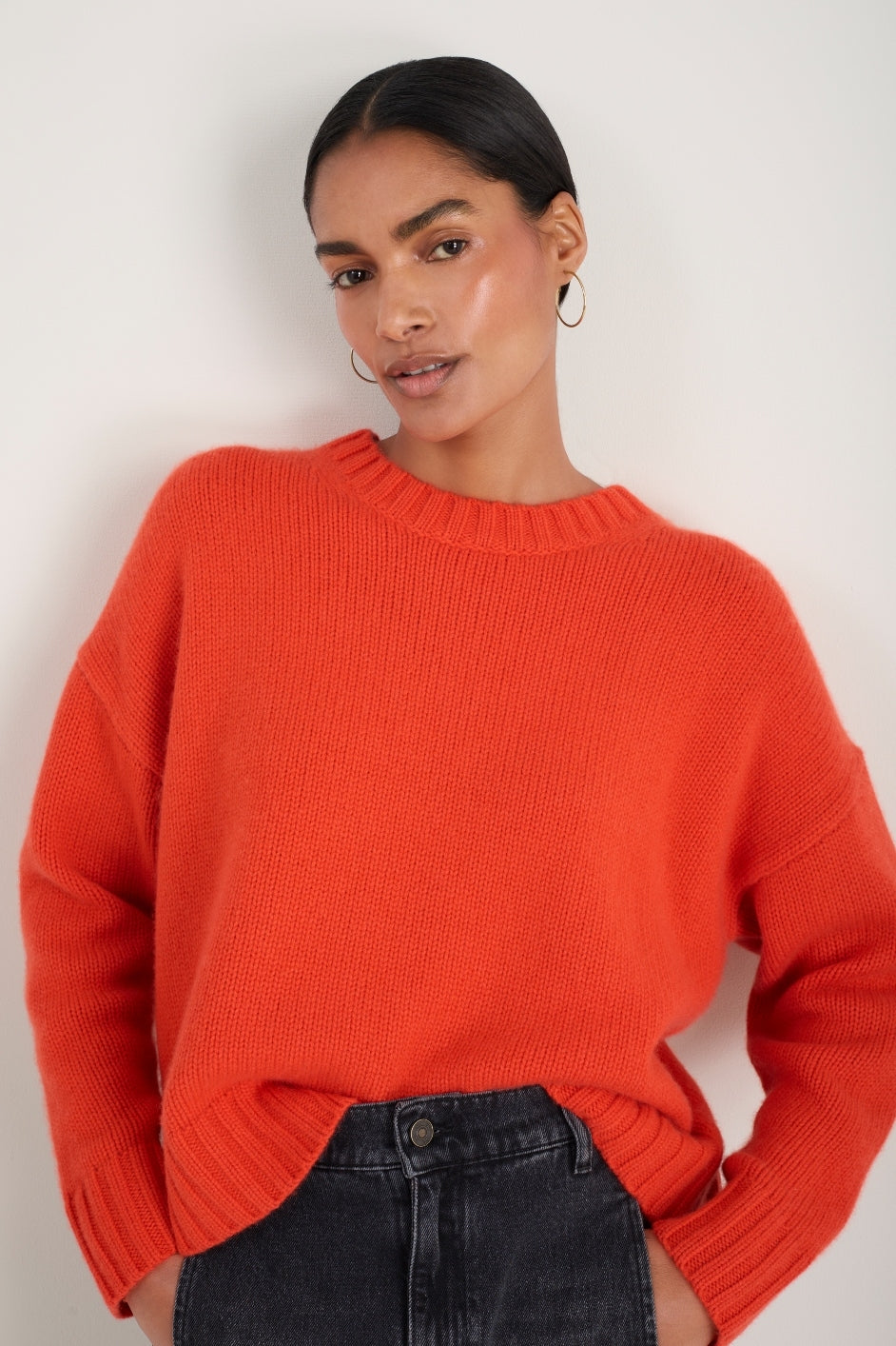 Liana Chunky Crew Neck Jumper - Paprika Orange – WYSE London