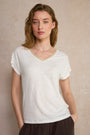 Chiara Linen V Neck Tee - White