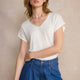 Chiara Linen V Neck Tee - White
