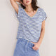 Chiara Linen V Neck Tee - Denim Blue/Ivory Stripe