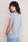 Chiara Linen V Neck Tee - Denim Blue/Ivory Stripe
