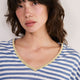 Chiara Linen V Neck Tee - Denim Blue/Ivory Stripe