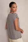 Chiara Linen V Neck Tee - Chocolate/Ivory Stripe