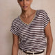 Chiara Linen V Neck Tee - Chocolate/Ivory Stripe