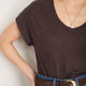 Chiara Linen V Neck Tee - Cocoa