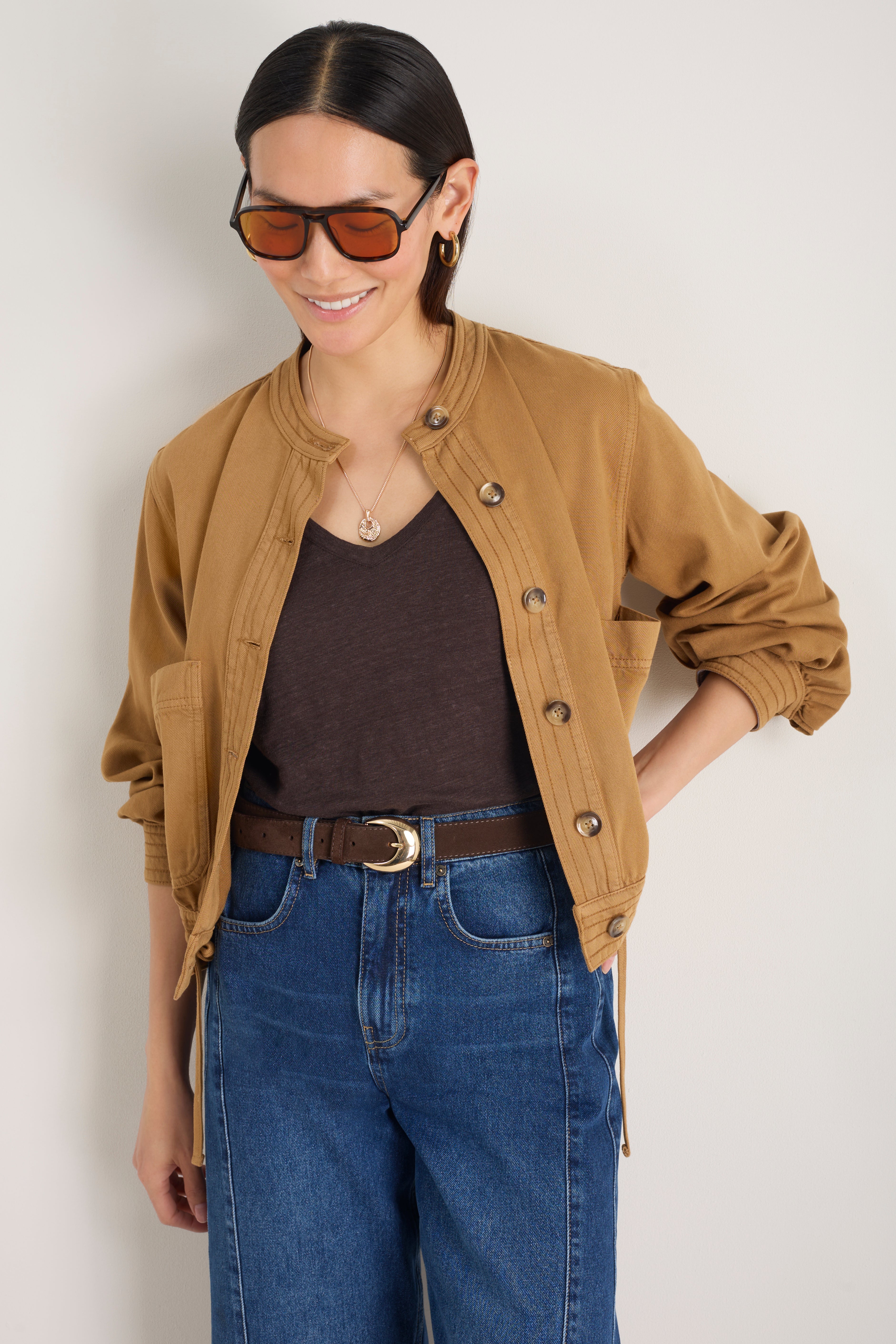 Chiara Linen V Neck Tee - Cocoa