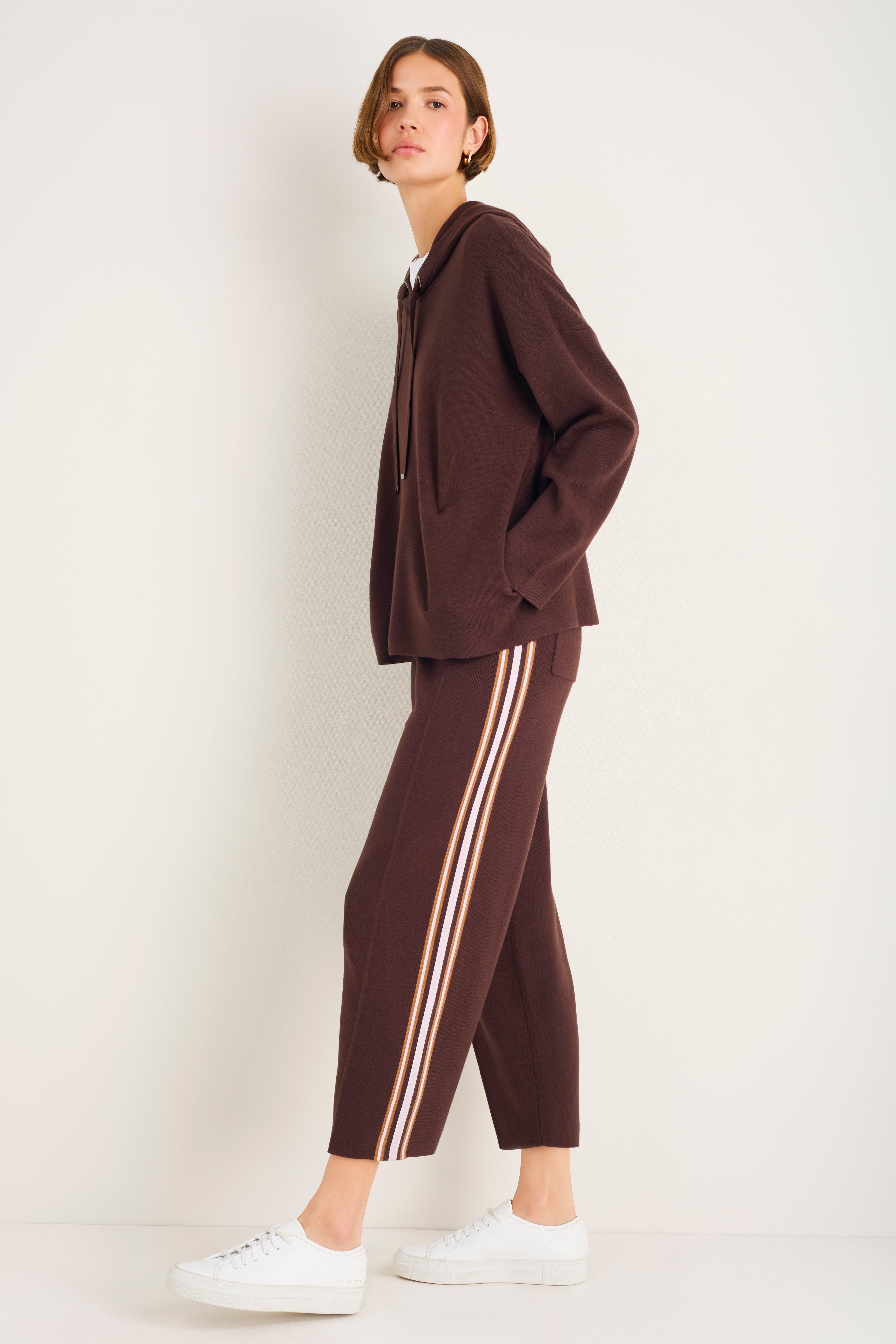 Chloe Travel Knit Trousers - Cocoa Side Stripe