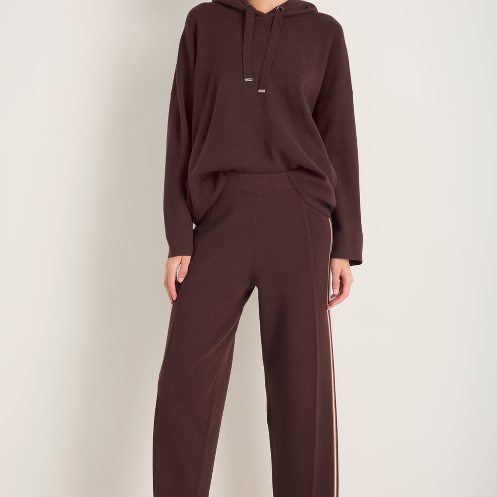 Chloe Travel Knit Trousers - Cocoa Side Stripe