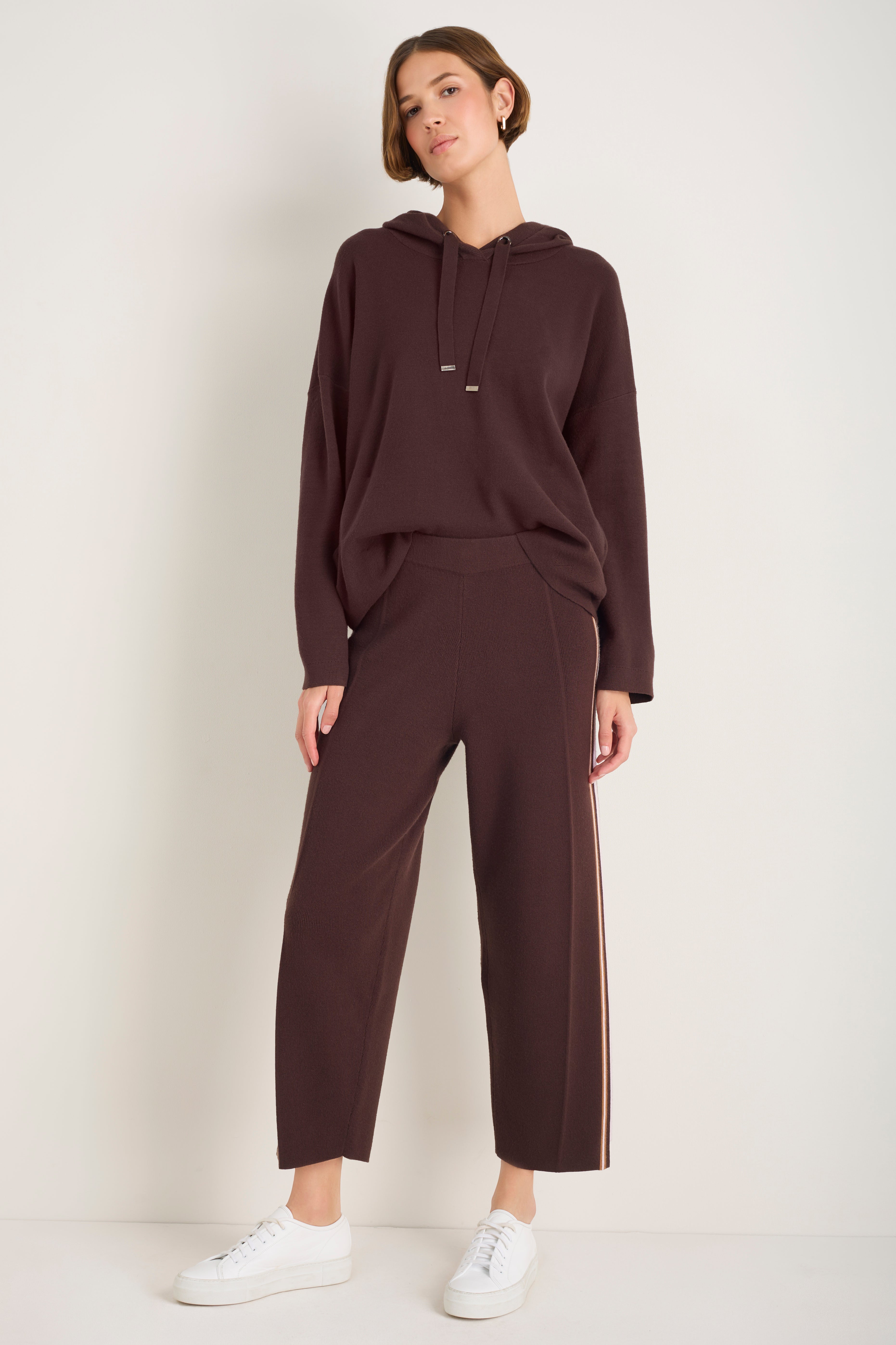 Chloe Travel Knit Trousers - Cocoa Side Stripe