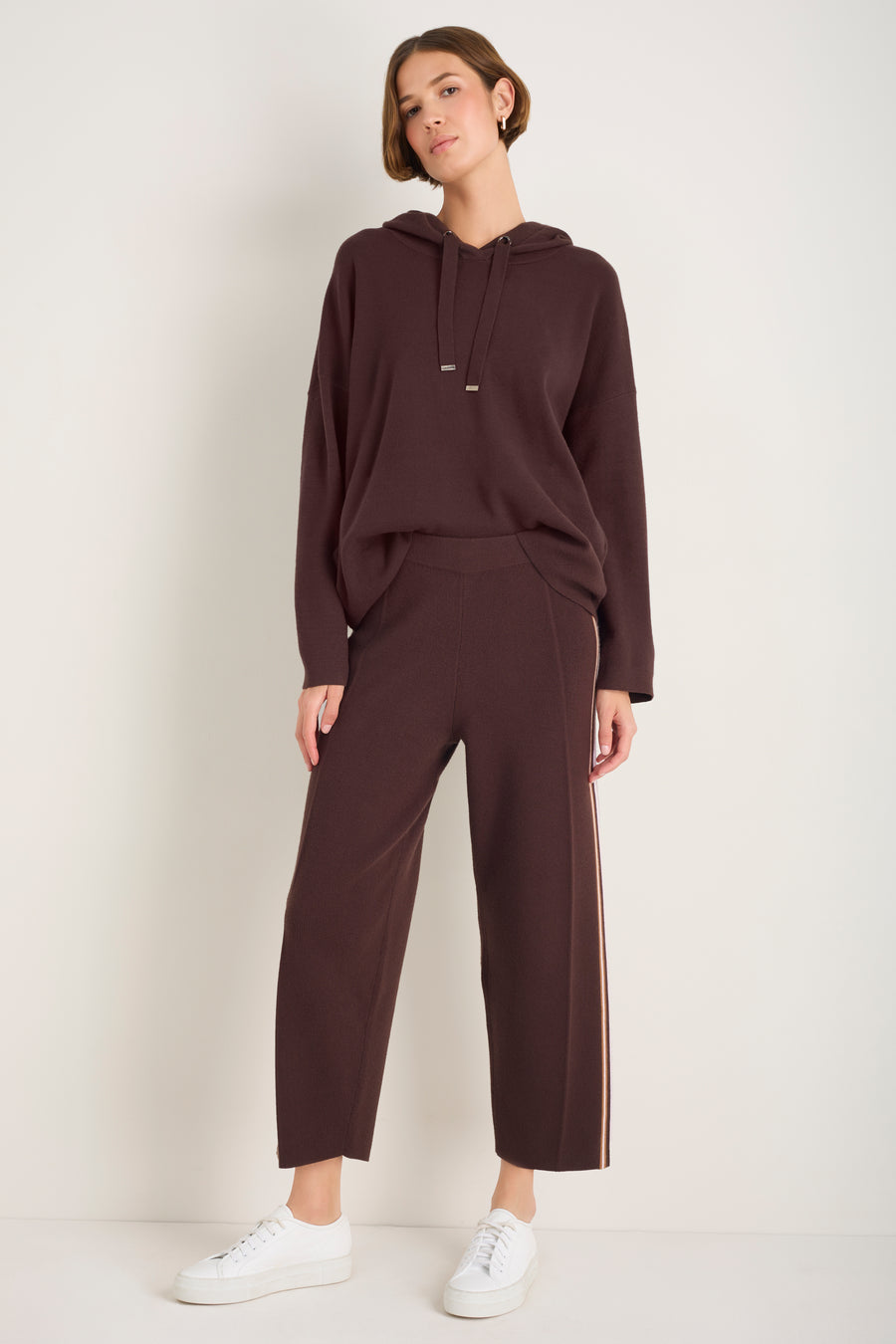 Chloe Travel Knit Trousers - Cocoa Side Stripe