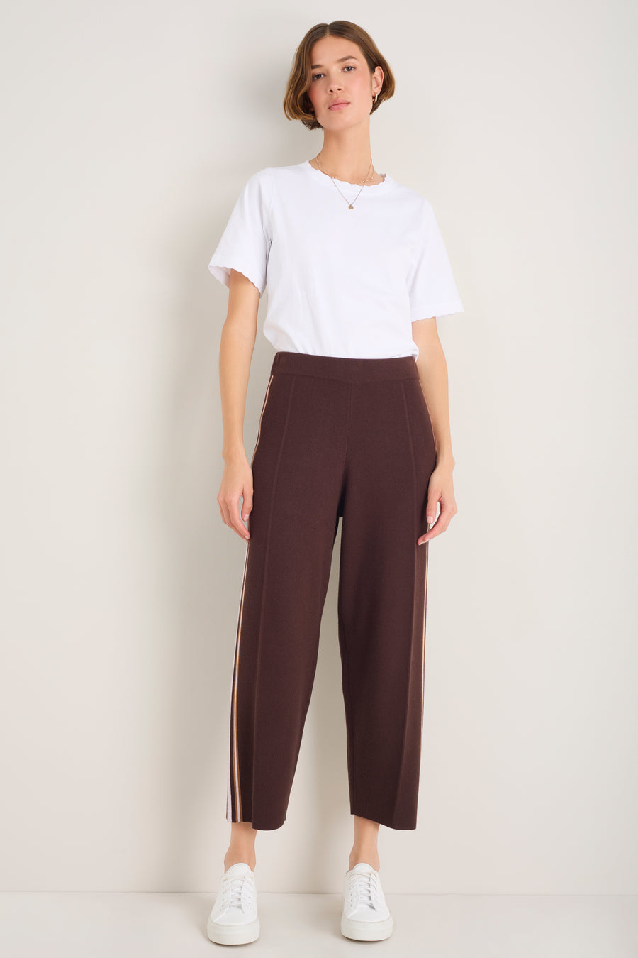 Chloe Travel Knit Trousers - Cocoa Side Stripe