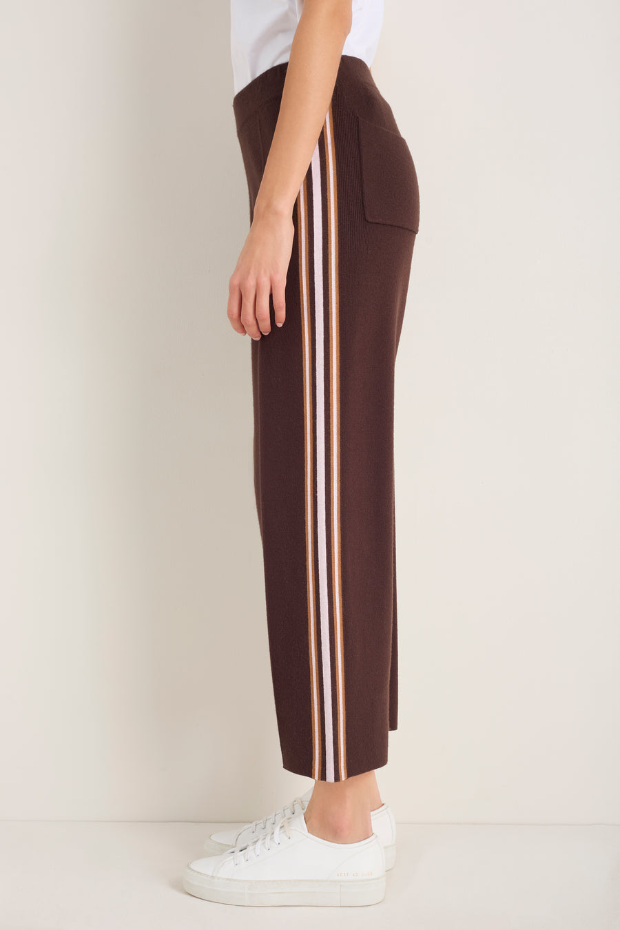 Chloe Travel Knit Trousers - Cocoa Side Stripe
