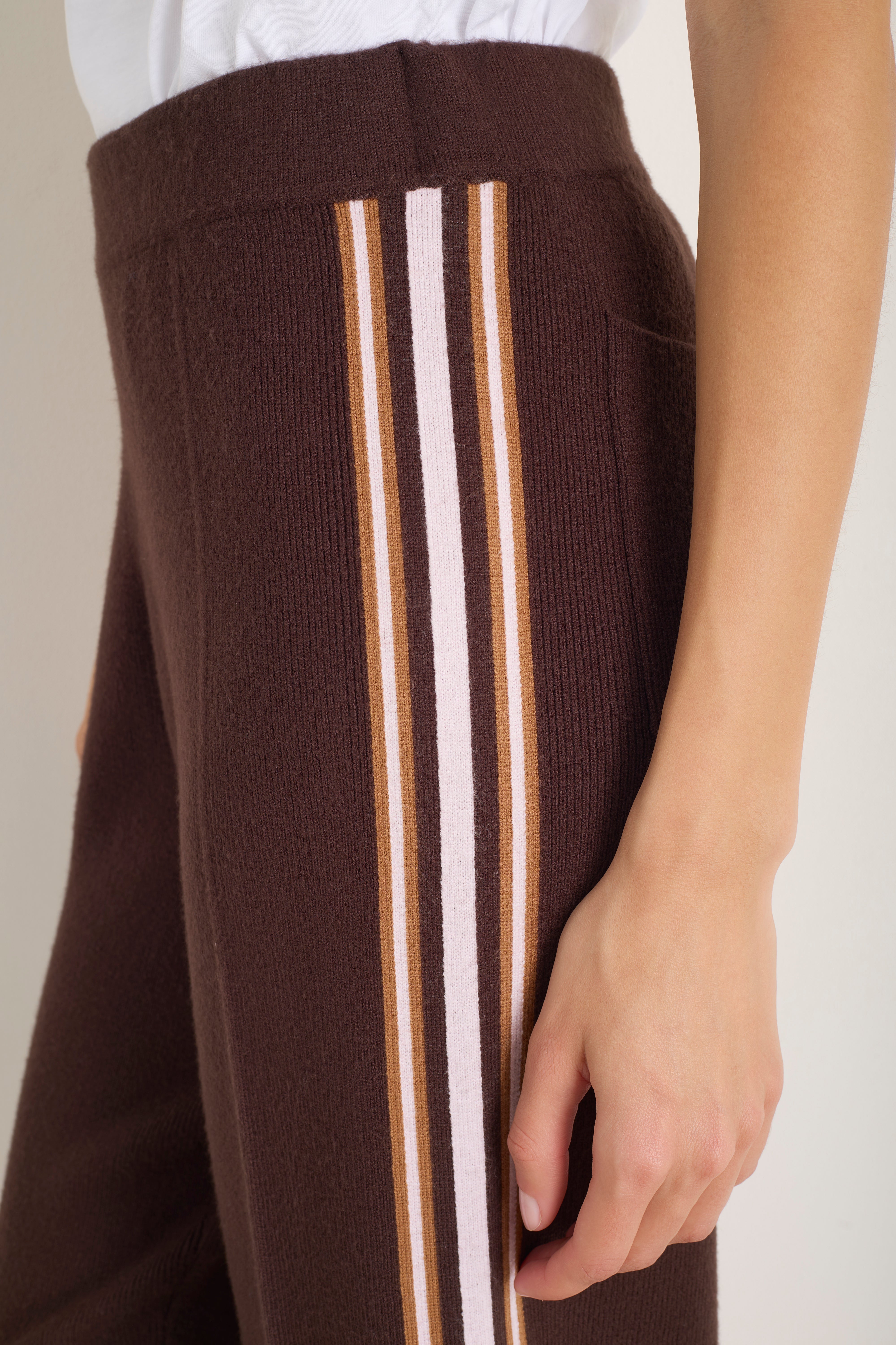 Chloe Travel Knit Trousers - Cocoa Side Stripe