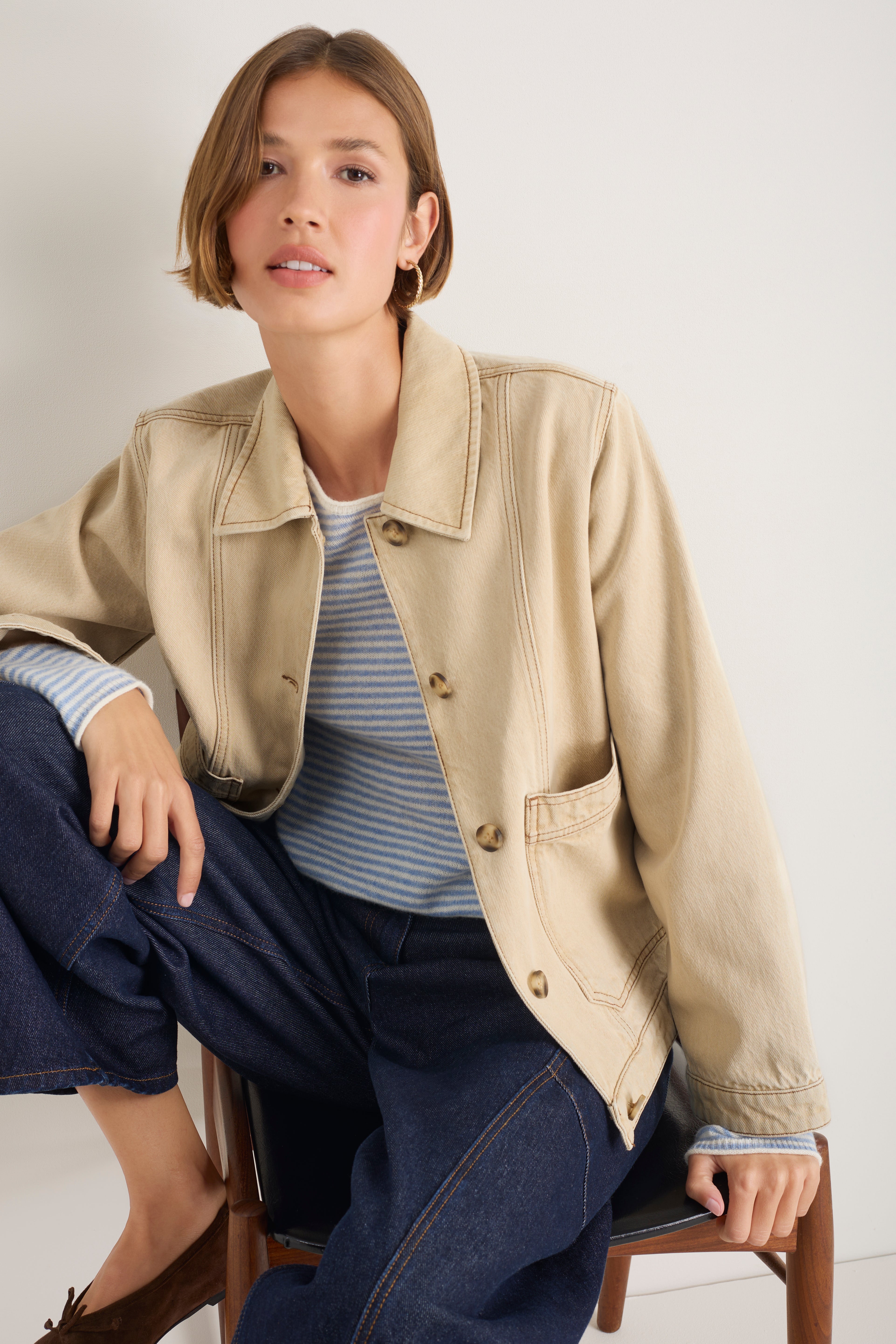 Chrissie Cashmere Jumper - Chambray Blue/Ivory Micro Stripe