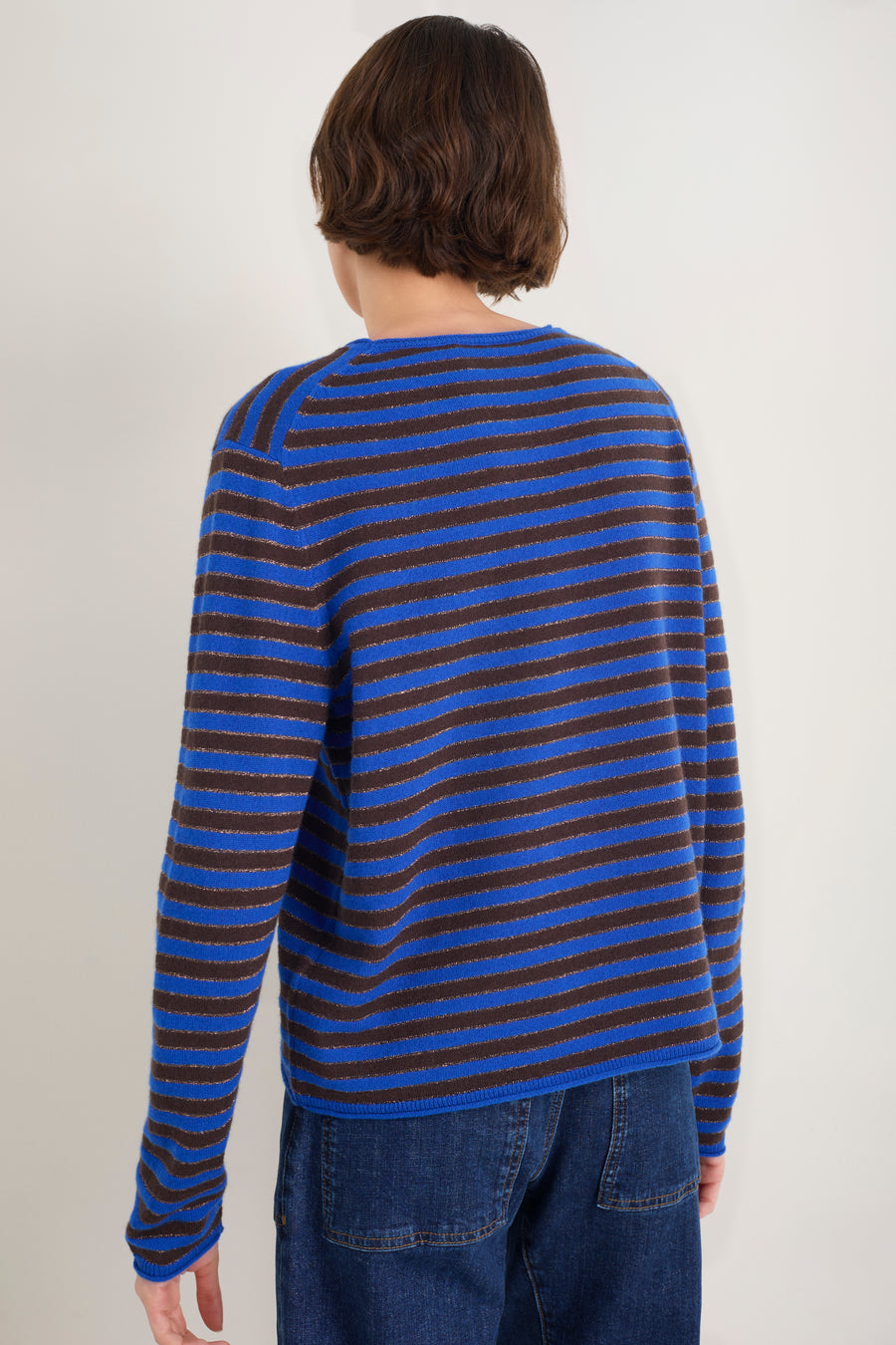 Chrissie Cashmere Jumper - Cobalt/Chocolate/Metallic Stripe