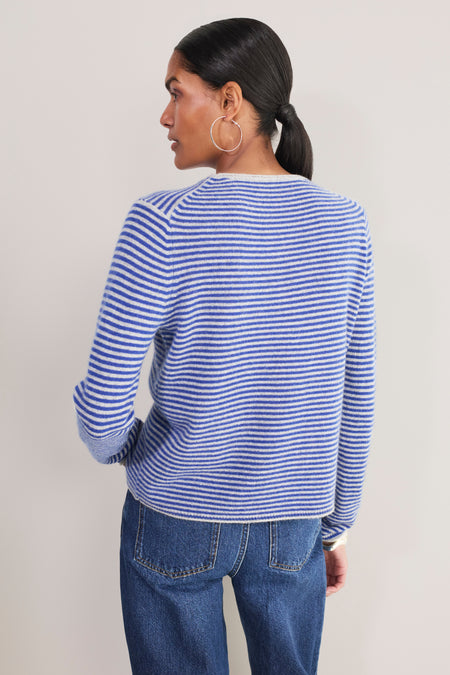 Chrissie Cashmere Jumper - Cobalt/Grey Micro Stripe
