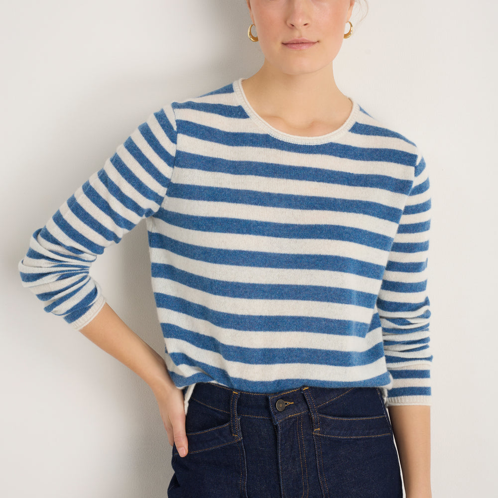 Chrissie Cashmere Jumper - Denim Blue/Ivory Stripe