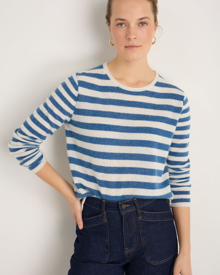 Chrissie Cashmere Jumper - Denim Blue/Ivory Stripe