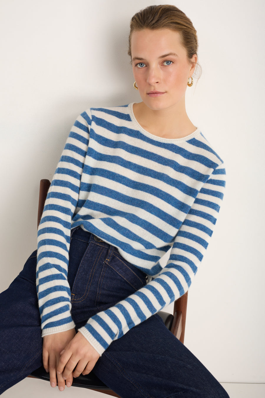 Chrissie Cashmere Jumper - Denim Blue/Ivory Stripe