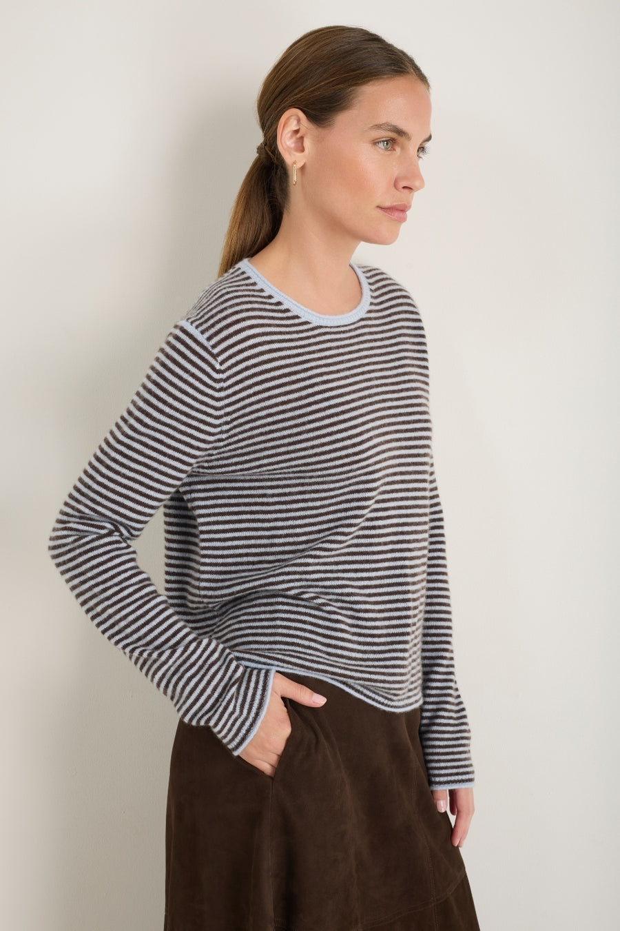 Chrissie Cashmere Jumper - Espresso/Sky Blue Stripe