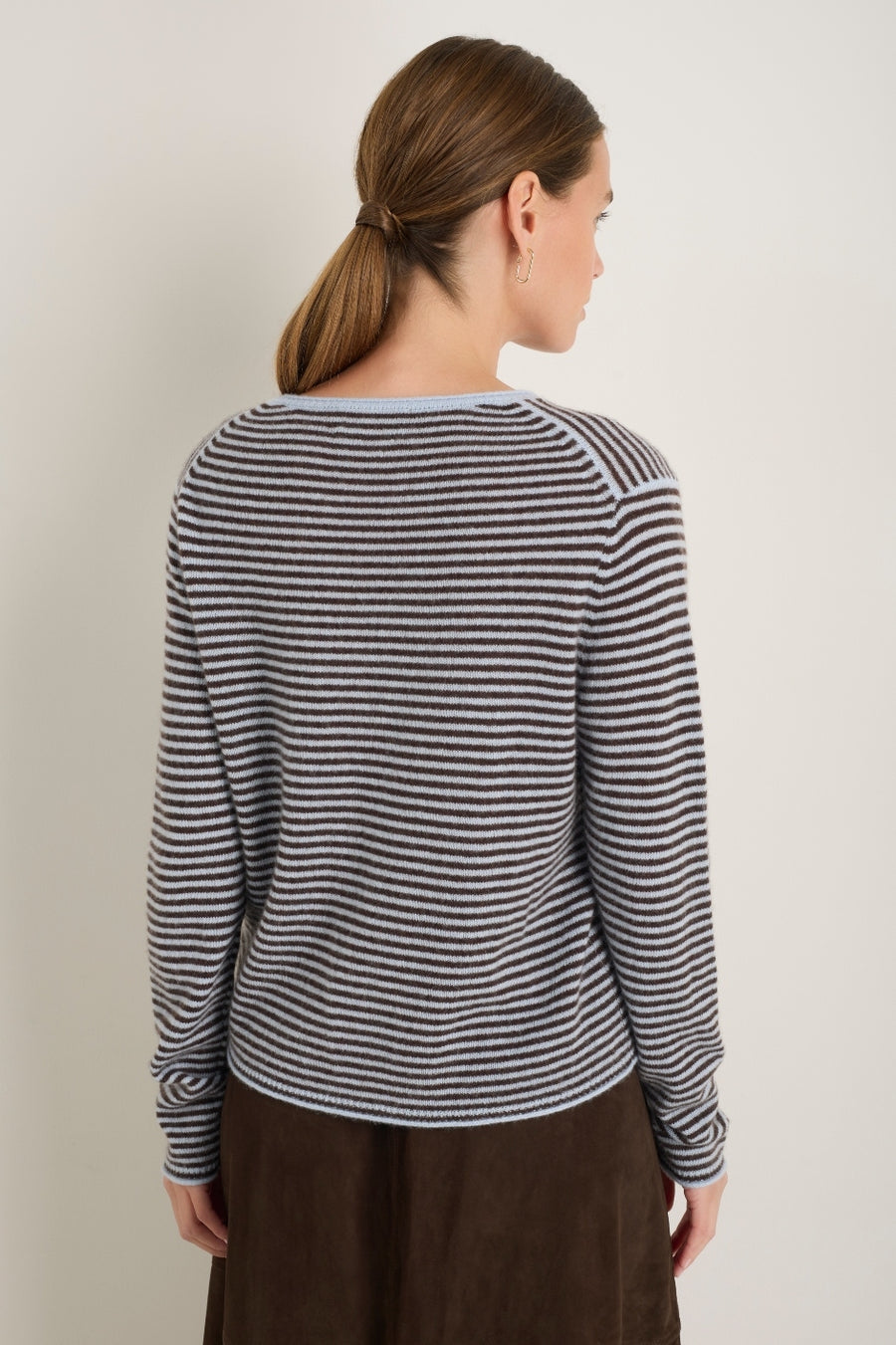 Chrissie Cashmere Jumper - Espresso/Sky Blue Stripe