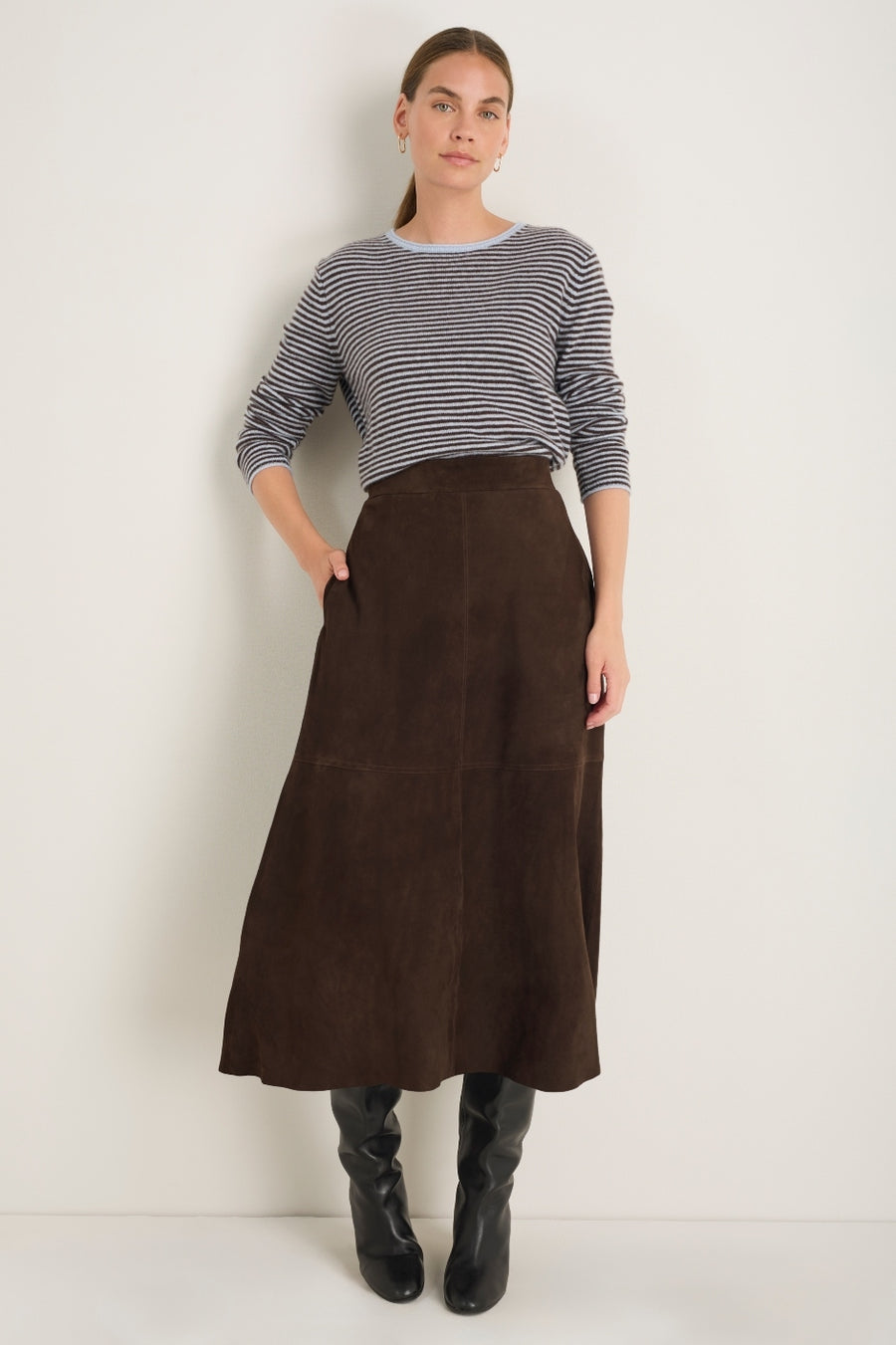 Chrissie Cashmere Jumper - Espresso/Sky Blue Stripe