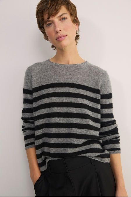 Chrissie Cashmere Jumper - Grey/Black Stripe