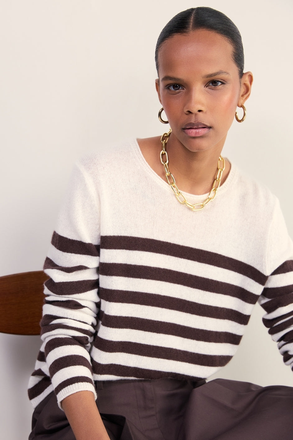 Chrissie Cashmere Jumper - Ivory/Cocoa Stripe