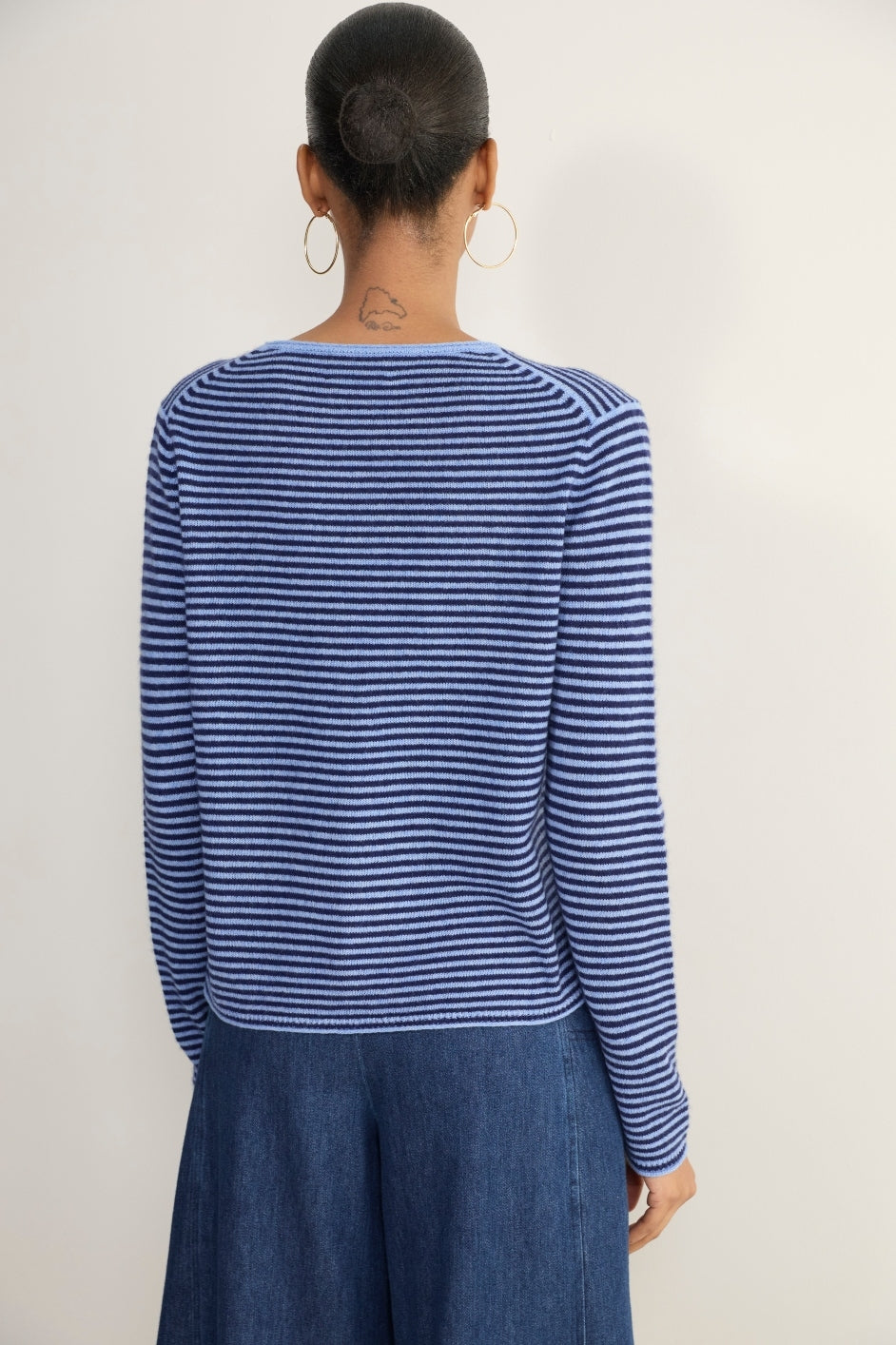 Chrissie Cashmere Jumper - Midnight/Chambray Blue Micro Stripe