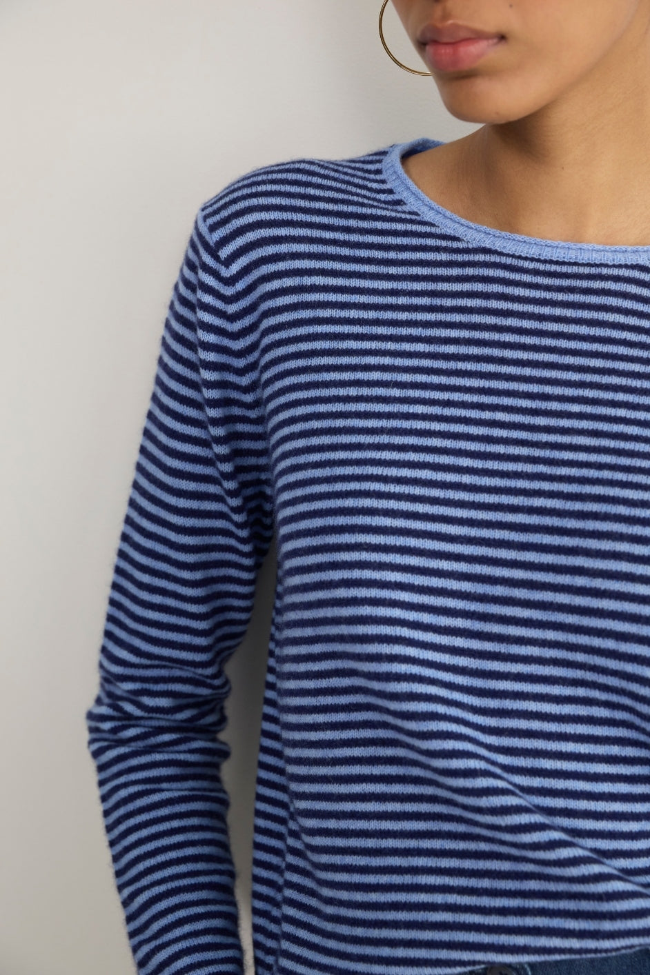 Chrissie Cashmere Jumper - Midnight/Chambray Blue Micro Stripe