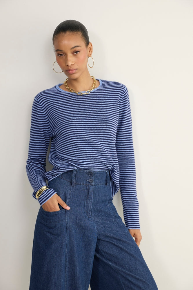 Chrissie Cashmere Jumper - Midnight/Chambray Blue Micro Stripe